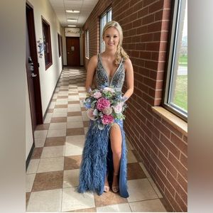 Jasz Couture Prom dress - beaded feather fringe 7041